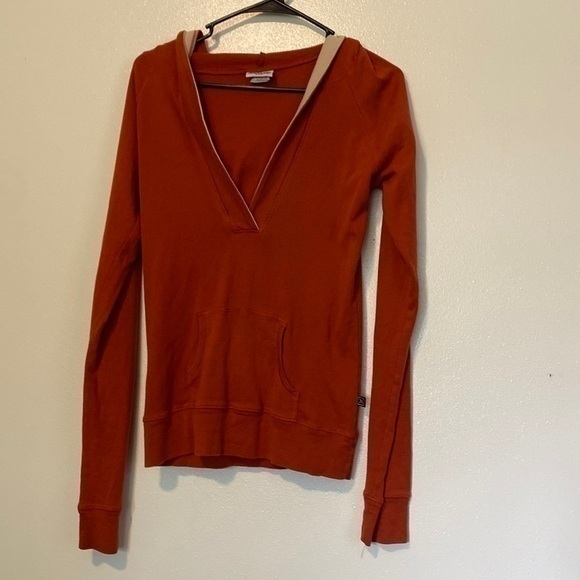 Outlaw Usa Pocket Deep V Neck Hooded Cream And Ember Orange 100% Cotton